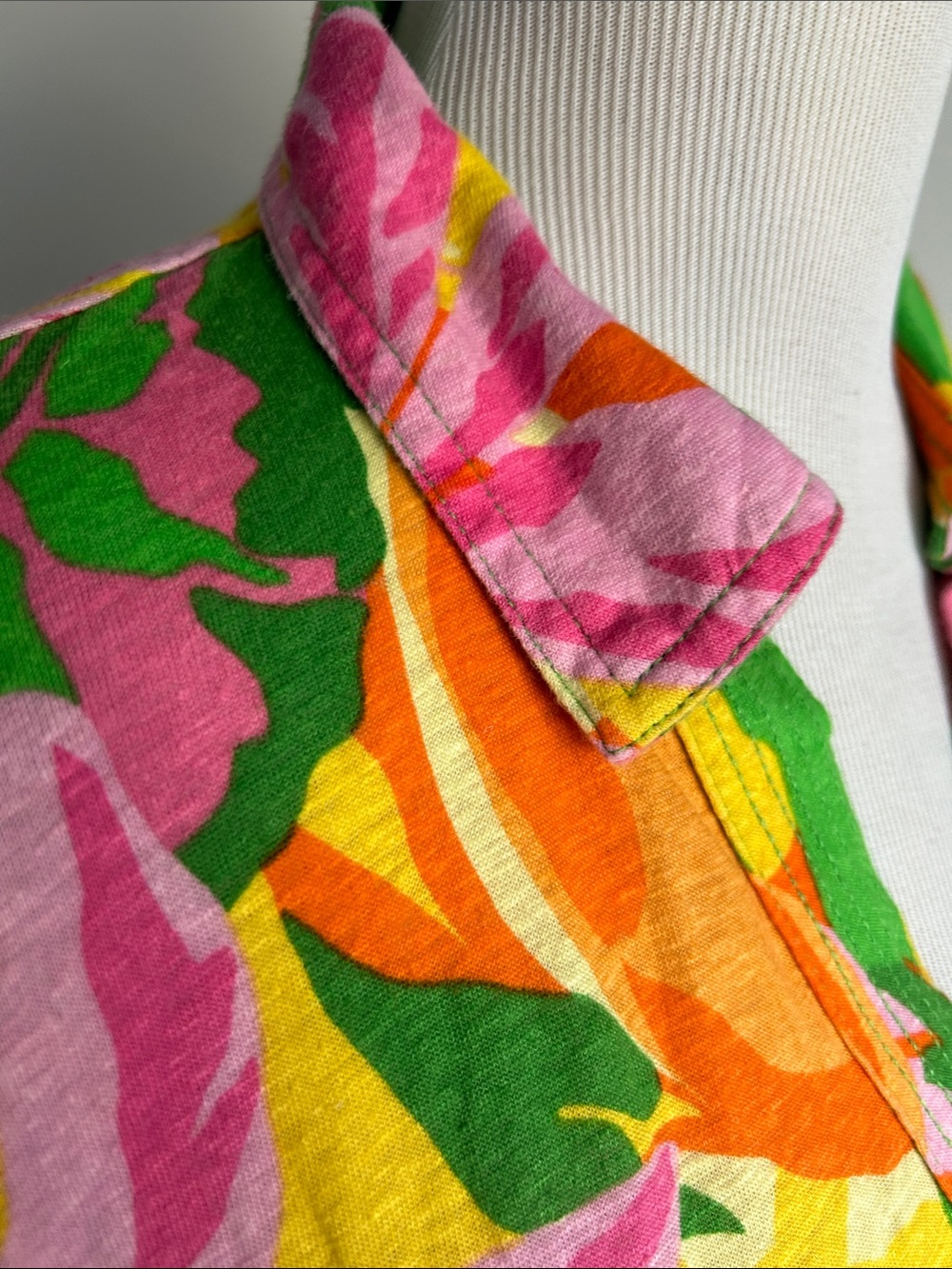 C&C California Green Yellow Pink Tropical Shirt Dress - Picture 4 of 8